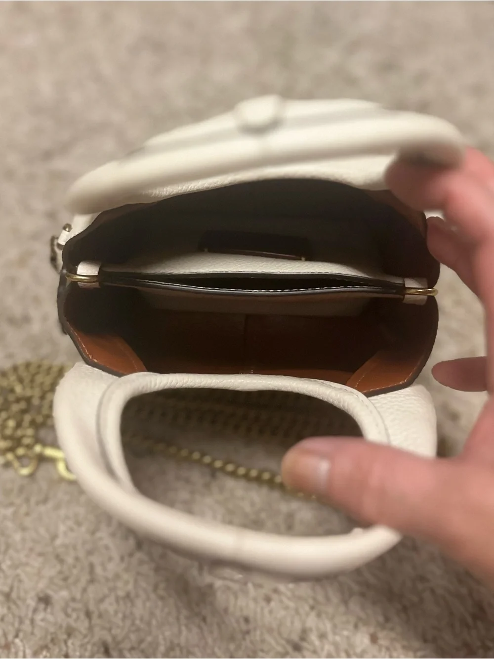 Coach White Pebbled Leather Mini Top-Handle Bag with Gold Accent
